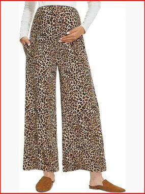 Maternity Wide Leg Palazzo Pants 28" Inseam Stretchy Waistband Pockets
